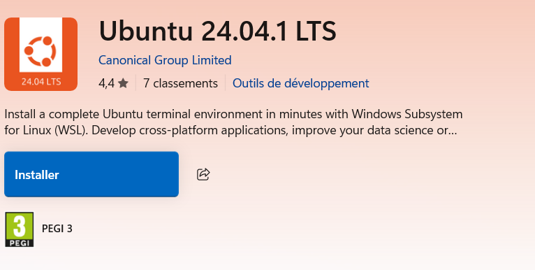 Affichage détaillant la distribution Ubuntu sélectionnée